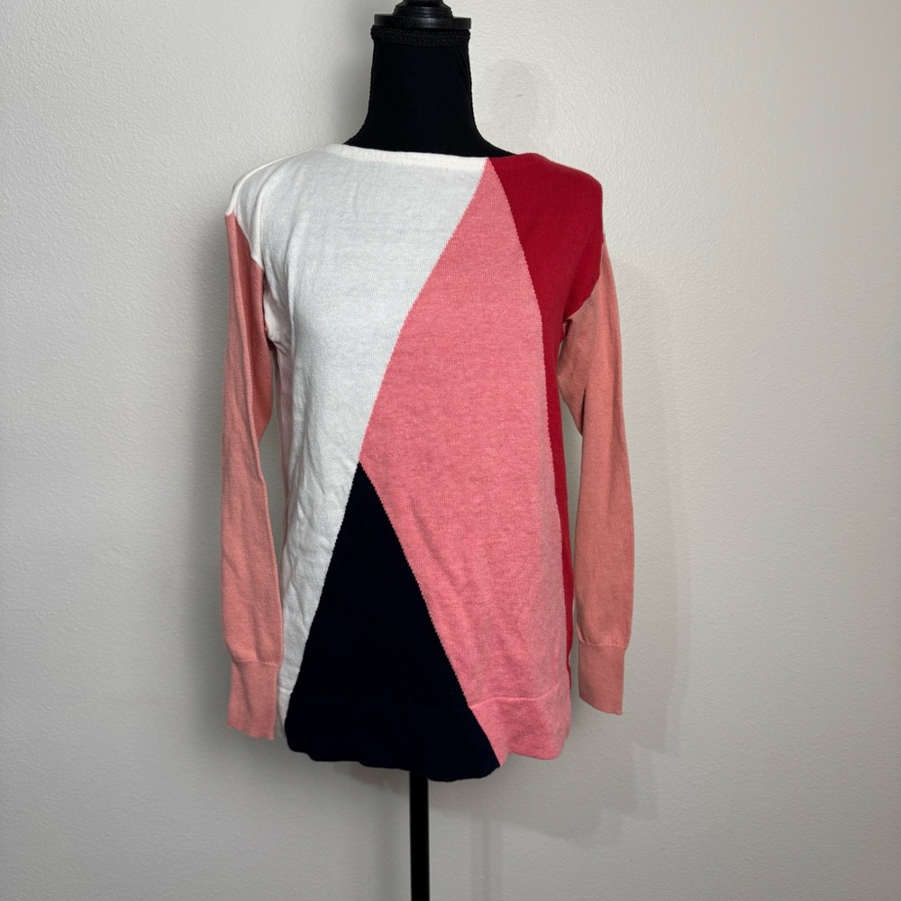 CHAPS Women’s Color‎ Block, Long Sleeve Pink Pullover Sweater Size Small